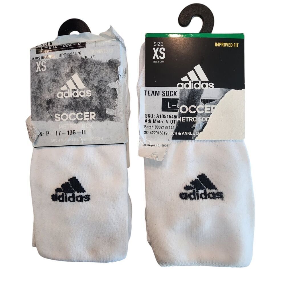 Adidas 2 Pack Metro V Knee High Soccer Socks Sz XS Youth 9C-1Y Double Welt White